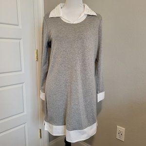 Tacera Two-fer Style Shirt Dress with Pearl Embellished Collar Size M